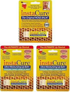 InstaCure Original Nose Balm With Raw Manuka Honey Vitamin E Shea Butter Aloe Vera Oil And Vanilla Mint Ultra-Moisturizing Max Repair/Protective Lip Balm - Fast Relief for Dry Nose & Soreness (3 Pack)