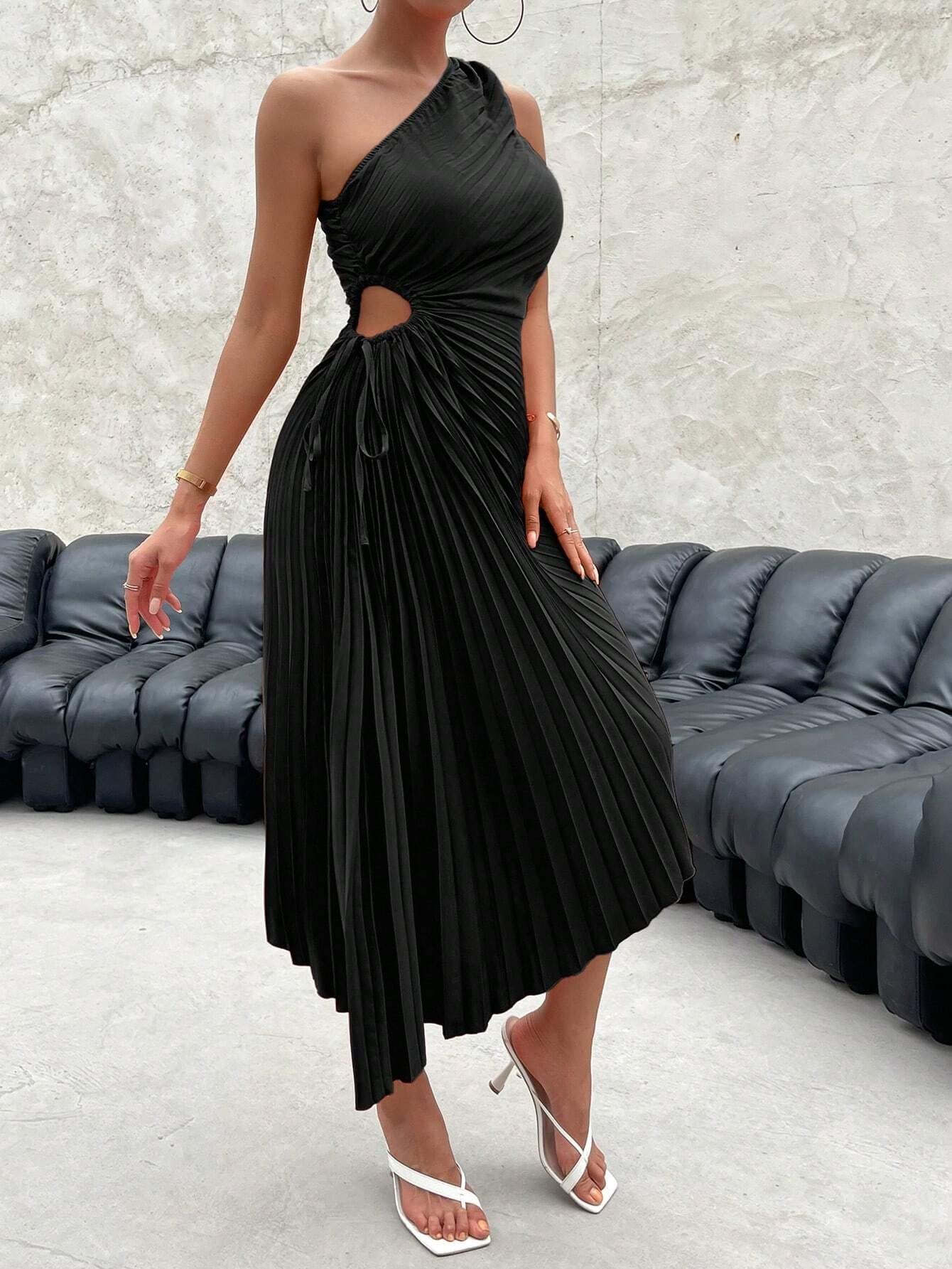 one shoulder cut out waist pleated asymmetrical hem dress KELYWELL Women One Shoulder Cut Out Pleated Maxi Dress 2023 Sexy Pleated Wedding Party Dress Waist Hollow Out Prom Dress at Amazon Women's Clothing store