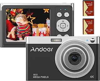 Portátil 4K Câmera Digital Filmadora de Vídeo 50MP 2,88 Polegada IPS Tela Auto Foco Zoom 16X (8X Óptico e 8X Digital) Anti-vibração Detecção de Rosto Flash embutido com 2 pcs Baterias Presente
