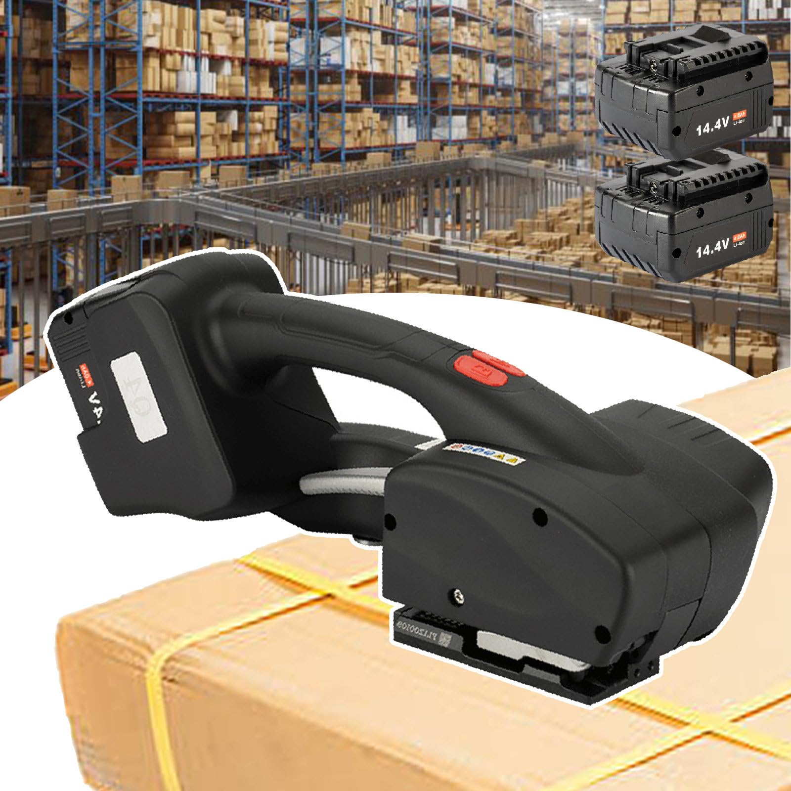 Reggiatrice elettrica - Pressa a batteria per cinghia PP/PET, saldatura/confezione/taglio, ideale per imballaggio, spedizione, stoccaggio, 400 ~ 3200N, 2 batterie incluse