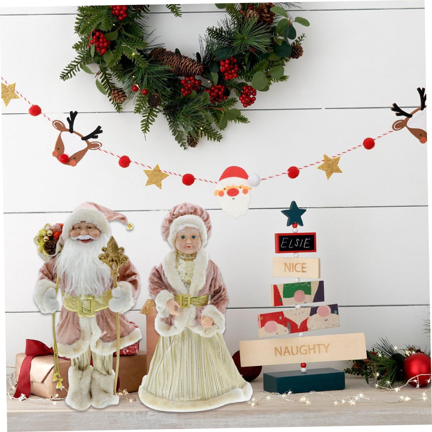 Weihnachtsmannfiguren, 2 Stück, 45,6 cm, realistische, nette Weihnachtsmann- und Weihnachtsfrau-Figuren, süße Weihnachtsmann-Puppe, Ornament für Fenstertisch, Weihnachtsdekoration, Geschenk, Weihnacht