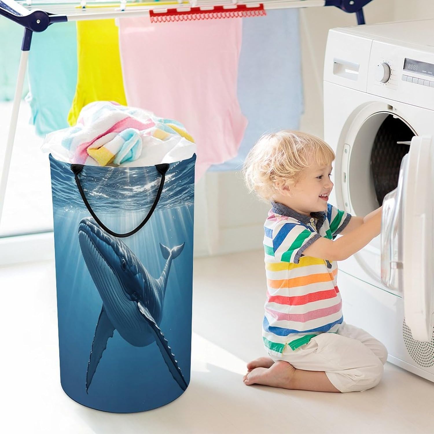 Swimming Fish Png Laundry Hamper Large Collapsible Laundry Basket with Handles Waterproof Clothes Hamper Portable Dirty Clothes Basket for Bedroom Laundry Room Closet Bathroom