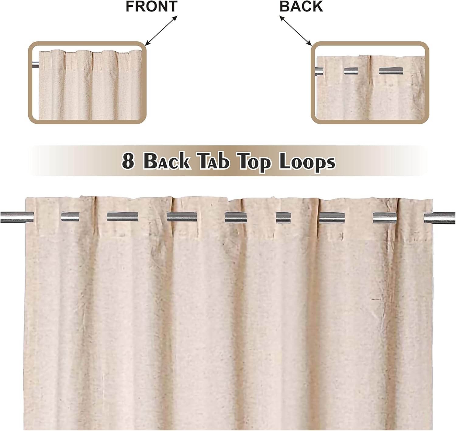 GFI LINEN CLUBS Natural Cotton Tab Top Curtains – 50x72 inch Window Panel Set, 2 Panels for Living Room, Bedroom or Bathroom