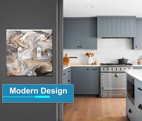 Miniatura 3 de Art Plates - Placa de interruptor de palanca de doble banda - Placa decorativa de pared de metal para interruptor de luz de 2 bandas - Mármol de