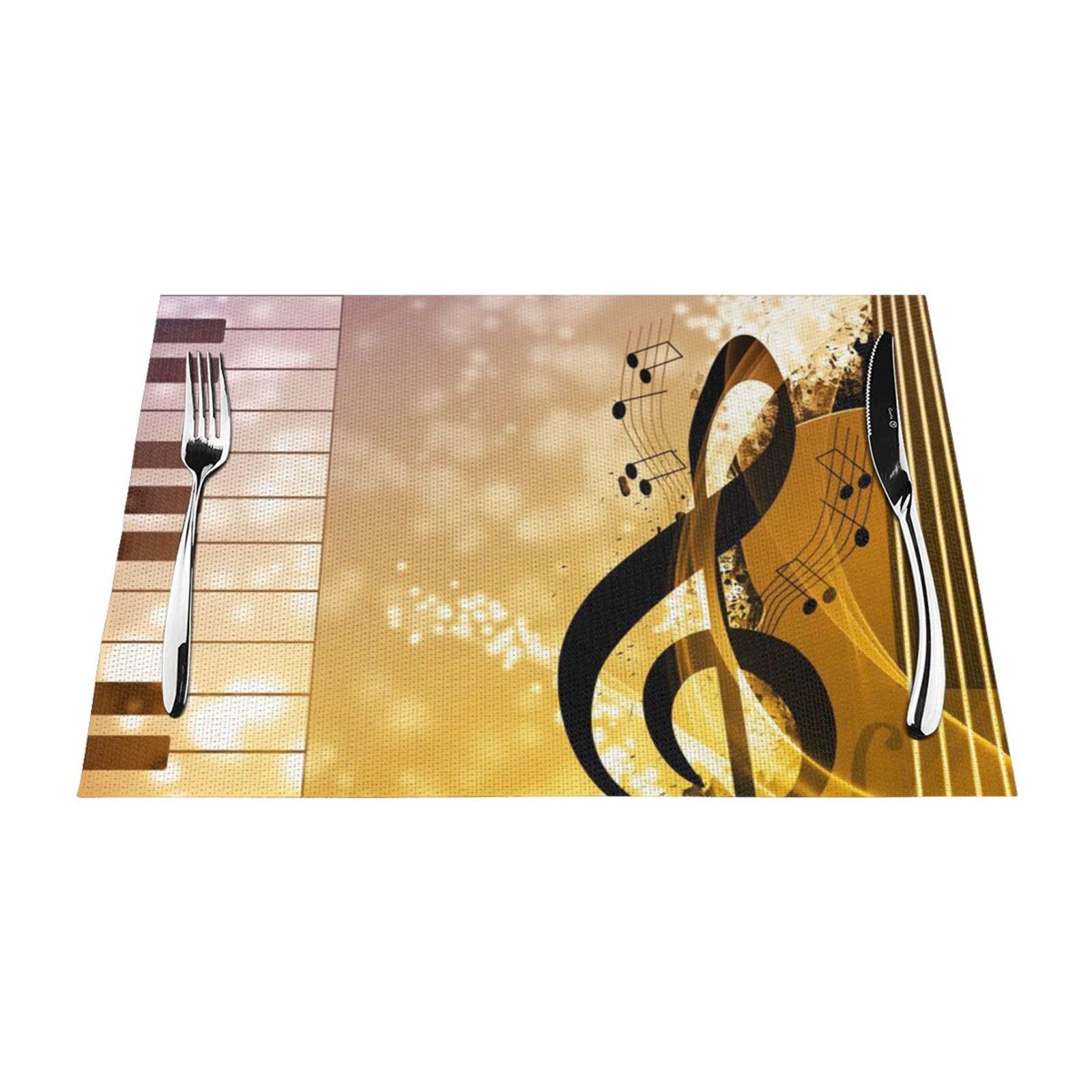 PVC Placemat Set of 6 PCS, 45x30 CM, Piano Violin Music Notes Printed Non-Slip Heat Resistant Place Mats for Kitchen Dining Table Indoor Outdoor