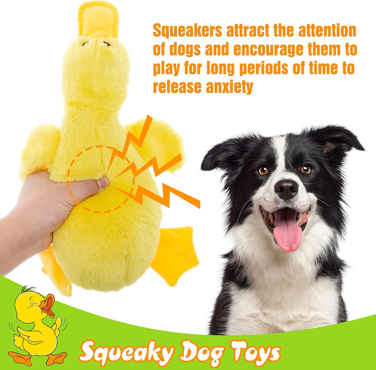 EXPAWLORER Plush Squeaky Dog Toys Set - Cute Duck and Green Dog Squeaky Toy Bundle Built-in Squeaker Durable Stuffed Filler Chew Toy Interactive for Small to Medium Breeds Dogs Playing
