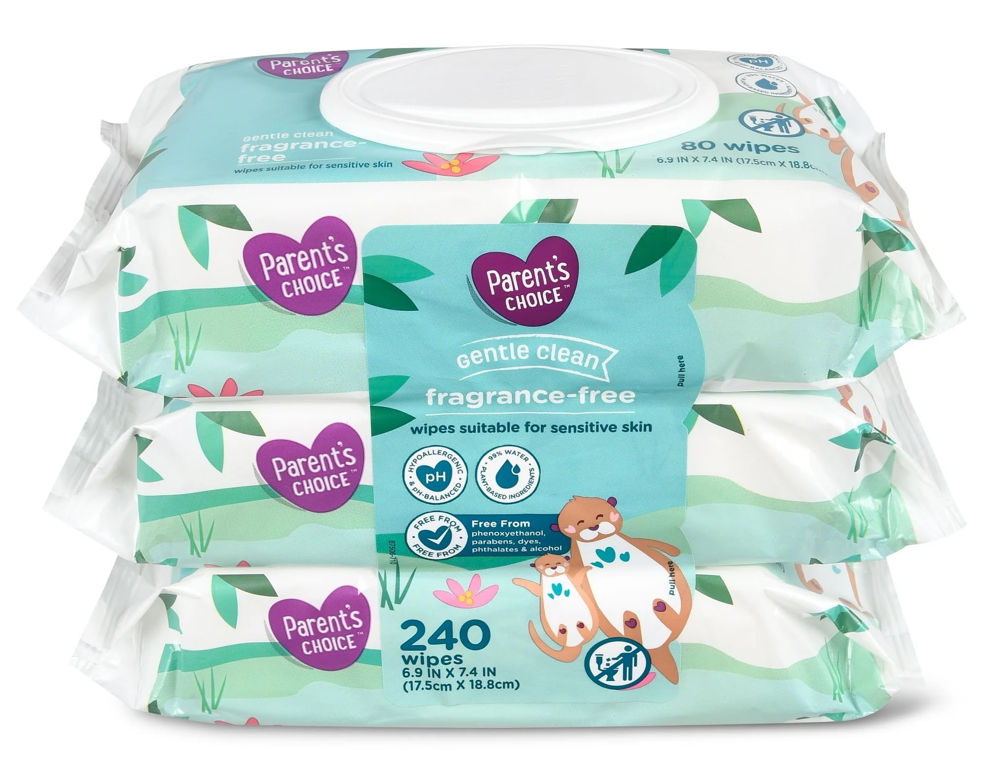 Gentle Clean Fragrance-free Unscented No Scent Baby Wet Wipes Suitable for Sensitive Skin Infused with Vitamin E and Aloe, 240 Count (Value Pack Includes 3 80-Count Packages) - 1 Pack