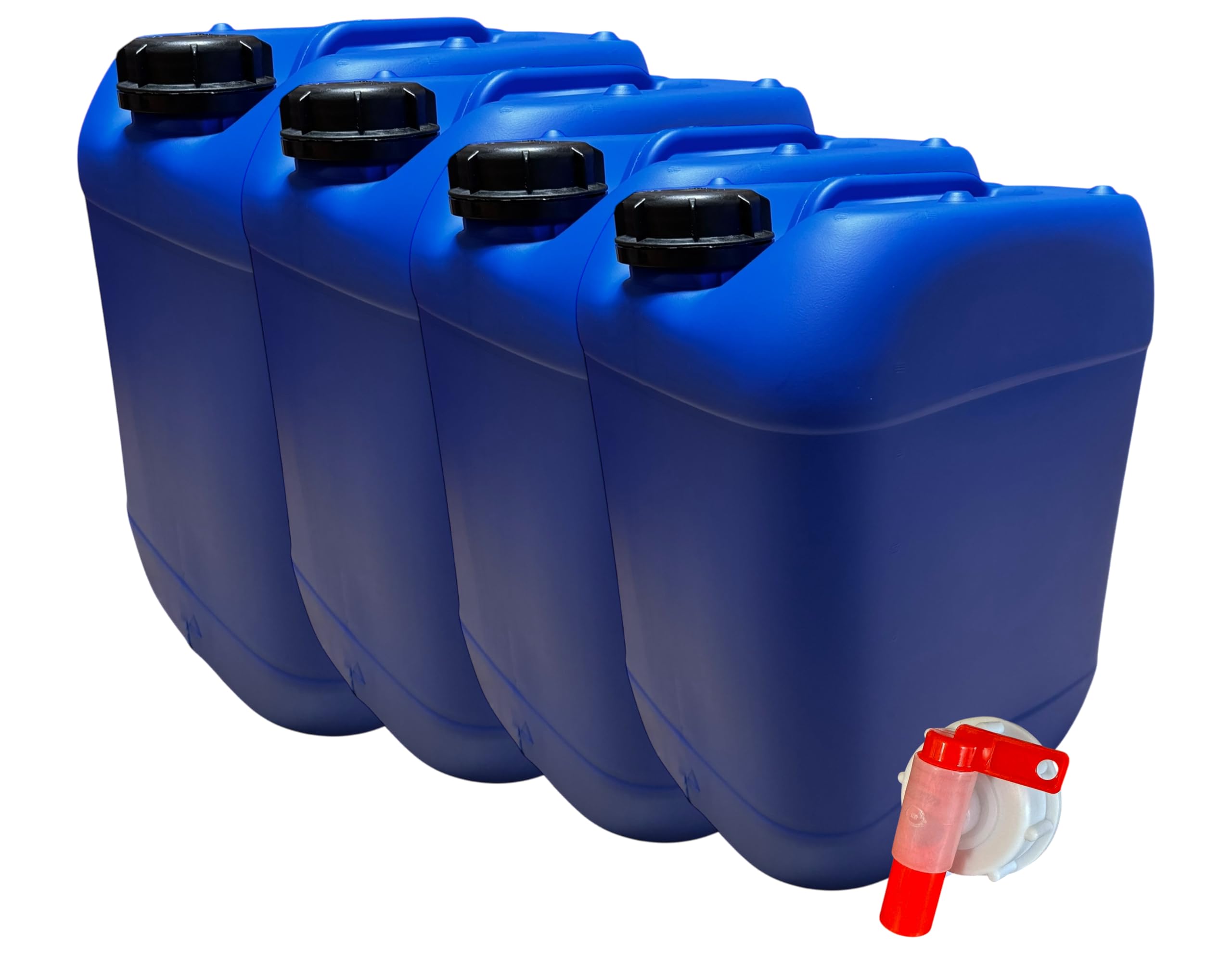 Lot de 4 Bidons Plastique Bleu 20 L litres Bouchon DIN 61 – PEHD Résistant pour Liquides Alimentaires et Chimiques – Poignée Ergonomique, Empilable – Réutilisable et Durable - Jerry can Jerrican