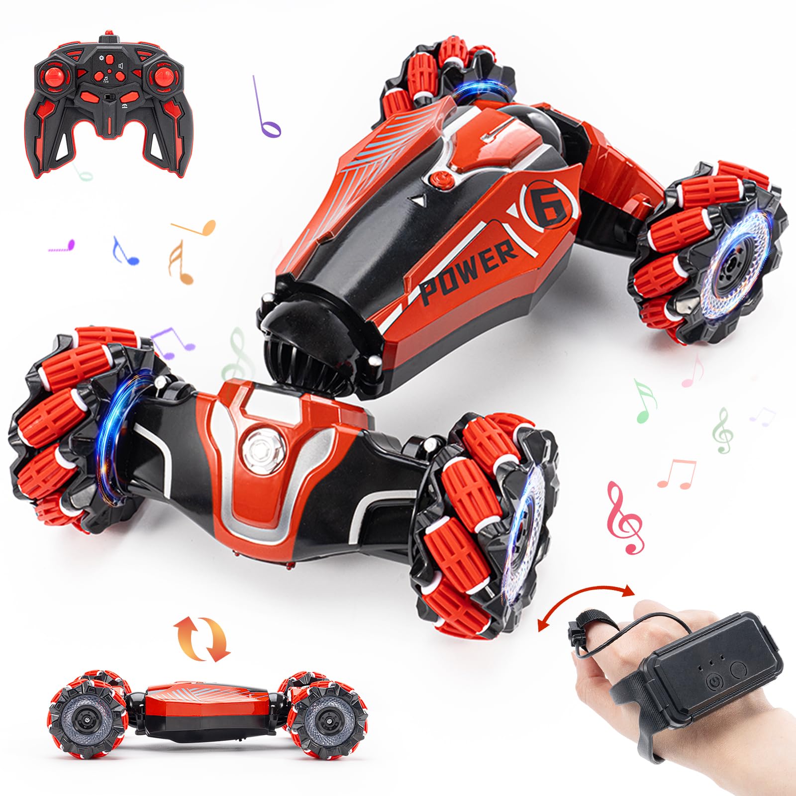 YEMIAI Gesture Sensing RC Stunt car, 4WD Drive Watch Remote-Controlled Vehicle, Bidirectional Drifting Off-Road Vehicle with Music and Lights Toys for