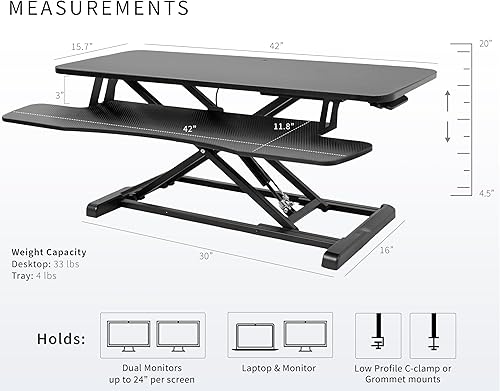 Miniatura 3 de VIVO DESK-V042KR - Convertidor de escritorio de 42 pulgadas, serie K, elevador de altura ajustable, estación de trabajo de monitor dual y portátil