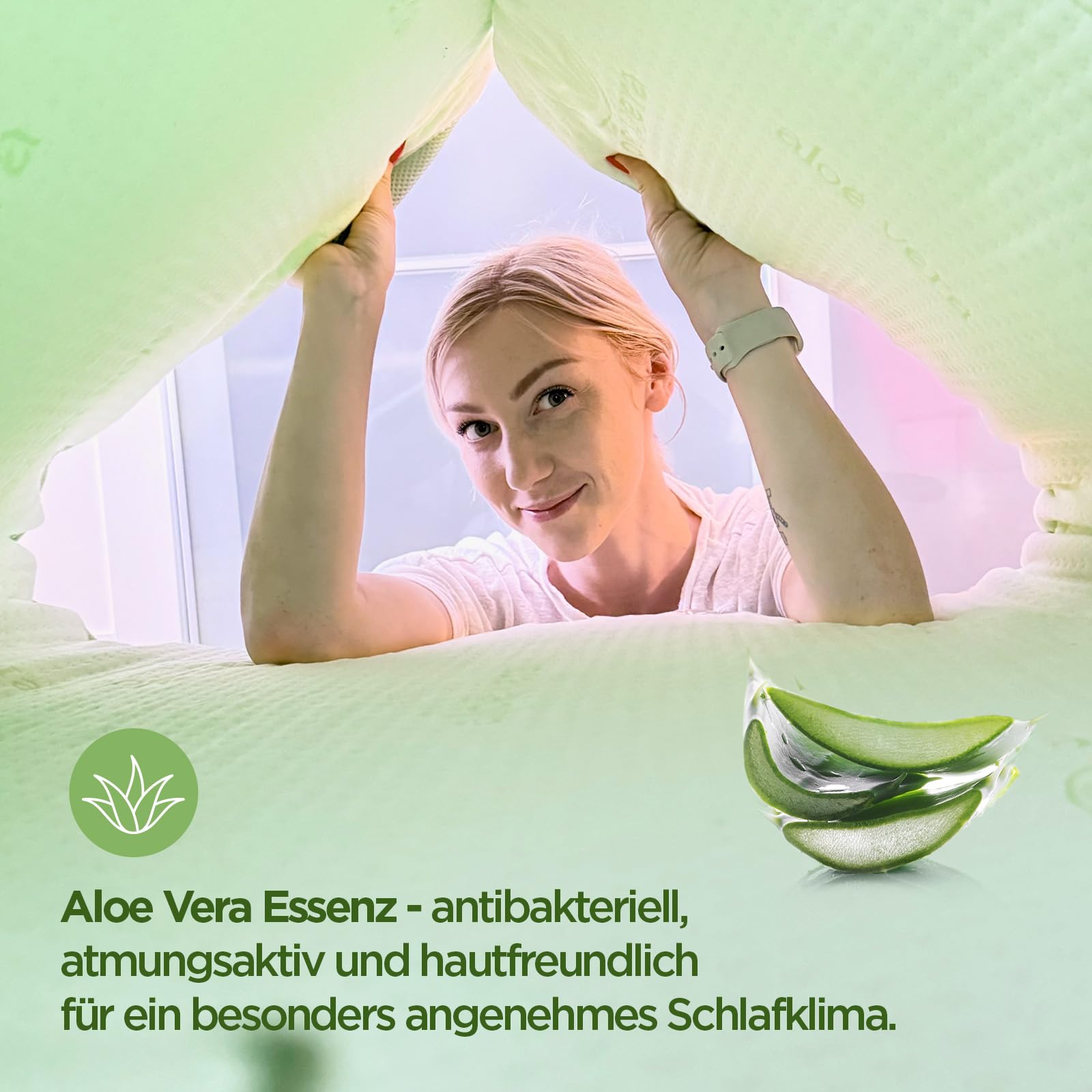 Vitapur Topper Aloe Vera - 80 x 200 cm, 4 cm de espuma piramidal ortopédica, aromaterapia de Aloe Vera, funda extraíble, topper para colchón, protección para colchón