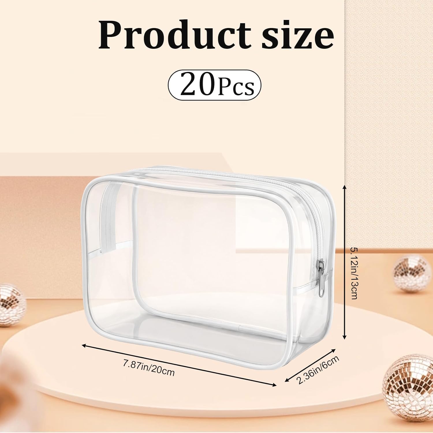 20 Packs Clear Makeup Bag, Bulk Makeup Bags Waterproof PVC Toiletry Bag with Zipper for Travel, Cosmetic Bags for Women Men, Clear Cosmetic Pouch Organizer Case (White)