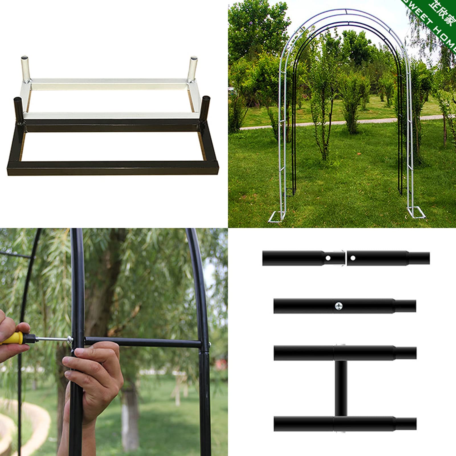Arco da giardino in metallo, traliccio resistente alle intemperie per piante rampicanti, pergolato per matrimoni, telaio in ferro resistente, elegante decorazione da giardino, perfetto per prato e