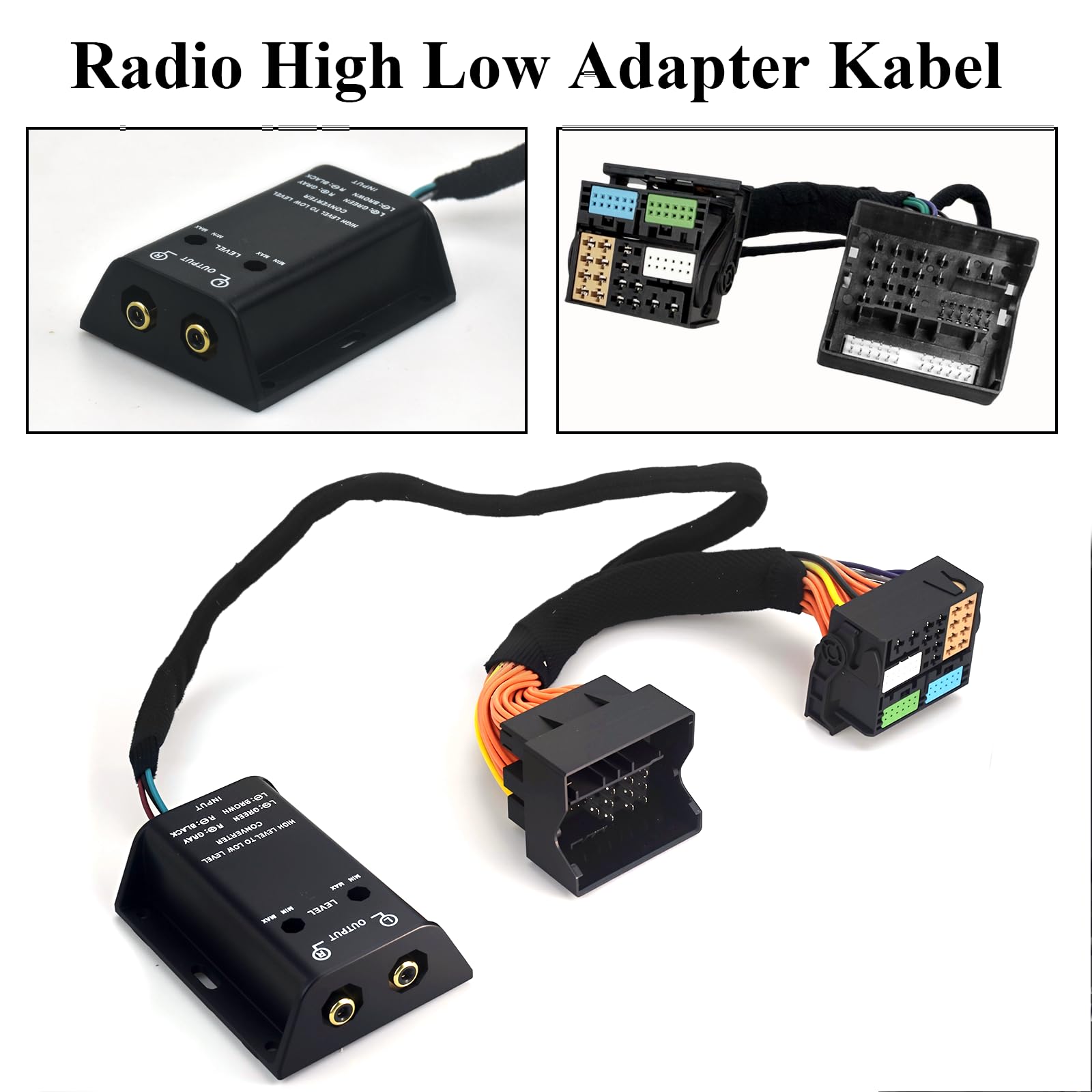 High Low Adapter Subwoofer Converter für Auto Radio Endstufe 2 Kanal Chinch Adapter Kabel auf Quadlock Ausgang Verlängerungskabel High-Low passend für BMW Ford Mercedes Seat Skoda VW