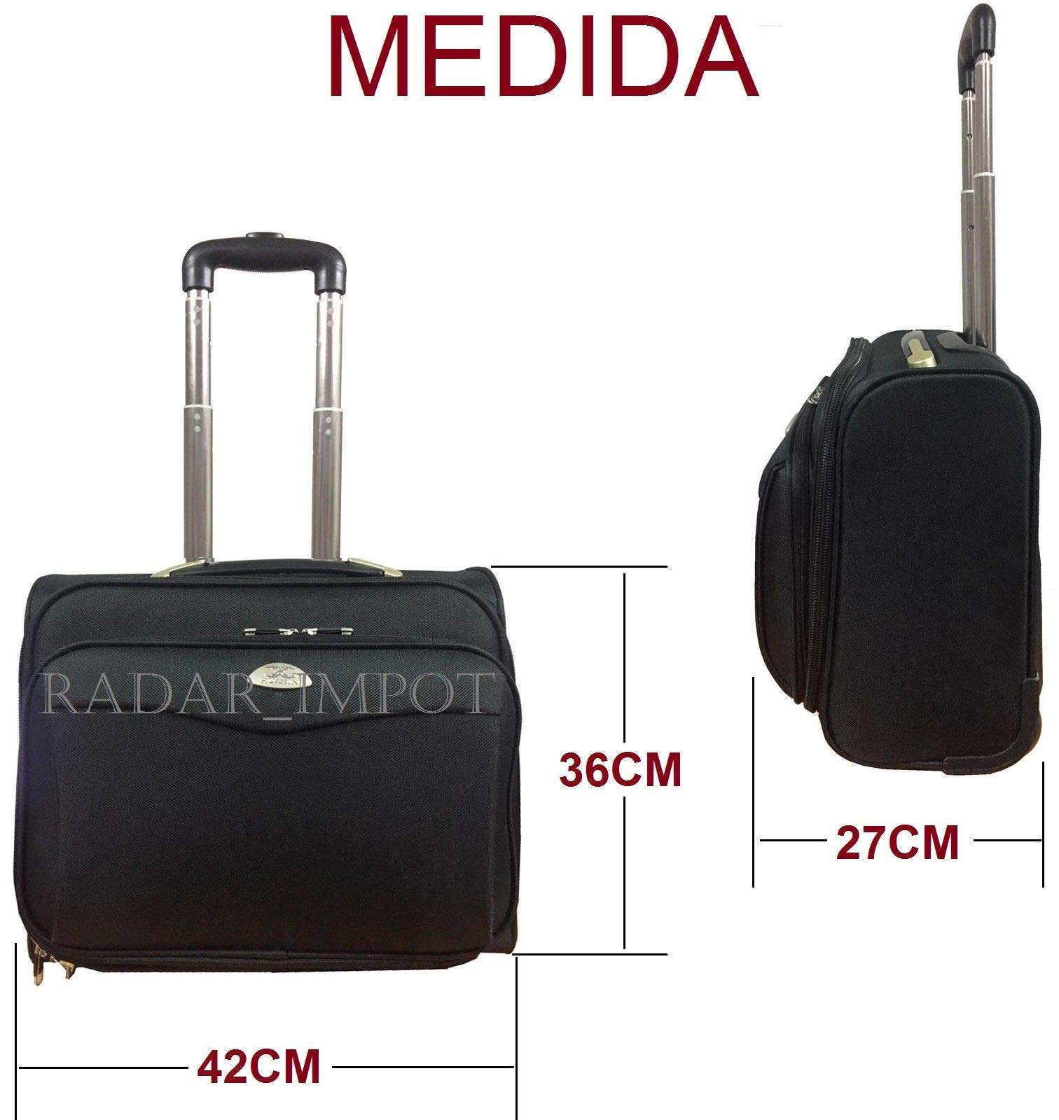 Maletin Maleta con Ruedas + Compartimiento Comercial piloto Medico Negra