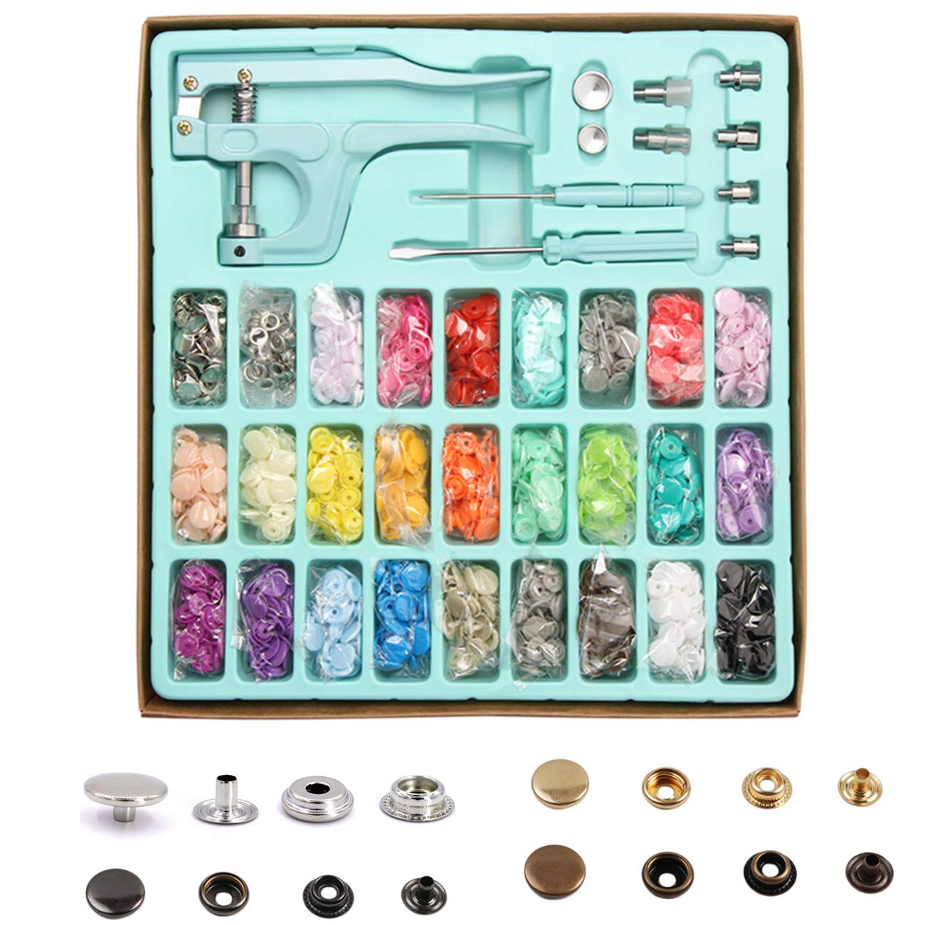 300 Sets Snaps with Snap Pliers, Snap Plastic Fasteners Button with Pliers Tool, 40 Sets Grommet Tool Kit, Plastic Metal Snaps No-Sew Buttons