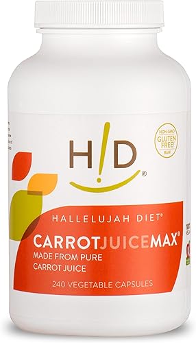 Hallelujah Diet CarrotJuiceMax - Cápsulas vegetales hechas de jugo de zanahoria orgánico, sin ingredientes artificiales, vitaminas y minerales