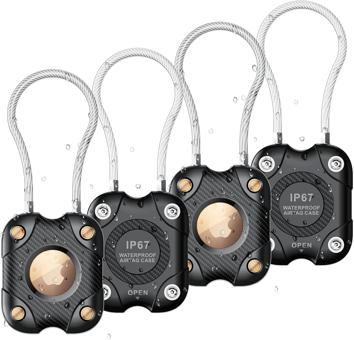 for Airtag (1st & 2nd Gen) Holder with Wire Cable 4 Pack, Secure Lock Airtag Keychain,IPX7 Waterproof,360°Hard Protective Air Tag Case Holder for Key Chain,Key Ring,Car,Luggage