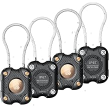 Air Tag Holder with Wire Cable, 4 Pack Secure Lock AirTag Key Ring IPX7 Waterproof 360  Hard Protective Air Tag Key Ring Holder for Apple Air Tag Key Chain Key Ring for Car Luggage