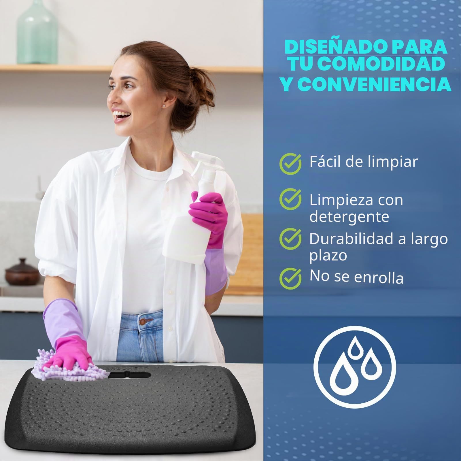 Tapete de Cocina Antifatiga Cómodo con Mango Integrado y Puntos de Masaje - Multiusos para Estar de Pie en Escritorio y Cocina (17 x 22)