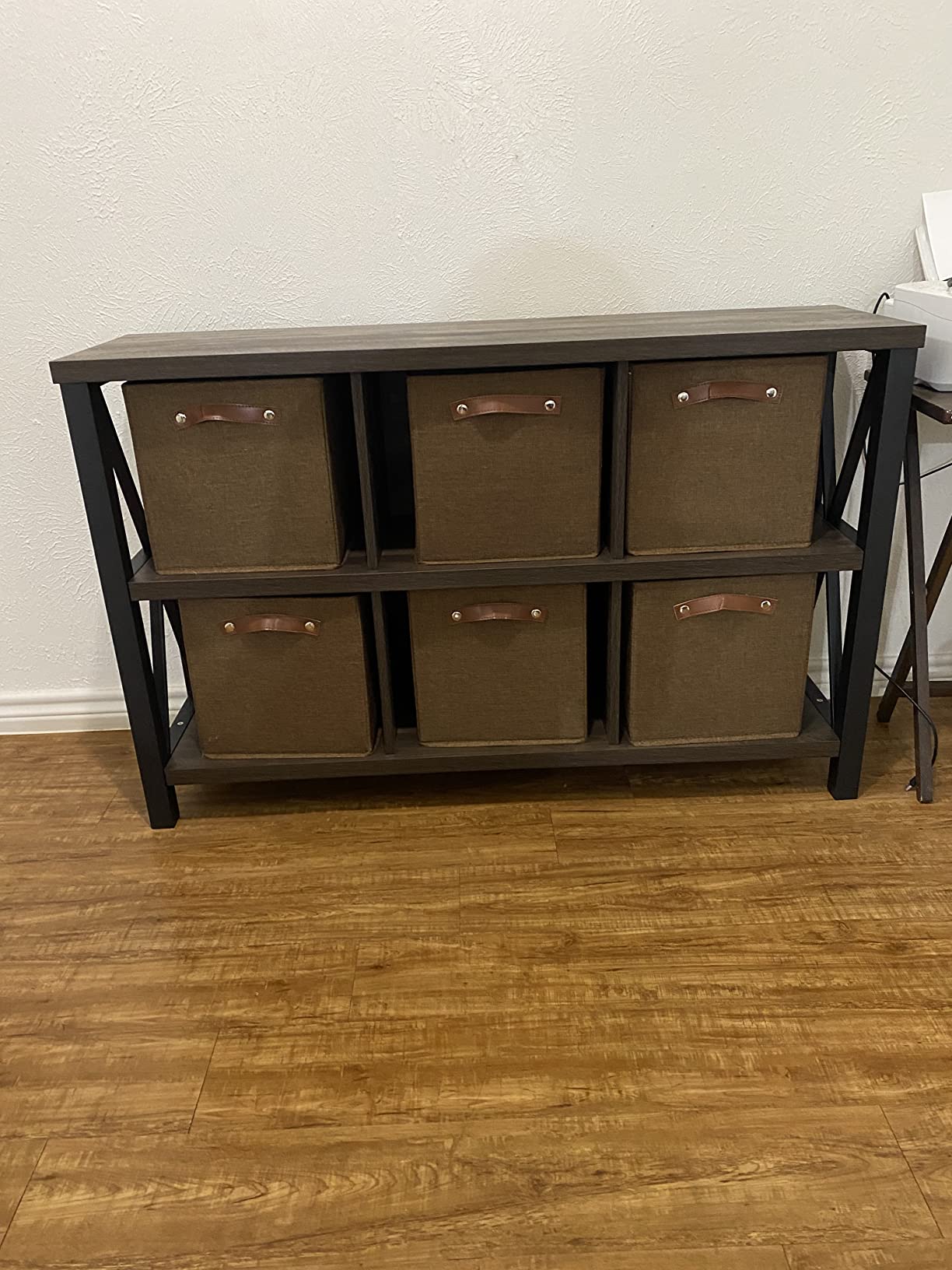 32/mo Finance FATORRI Rustic 6 Cube Storage Organizer with Shelf, Wood and Metal Cubby