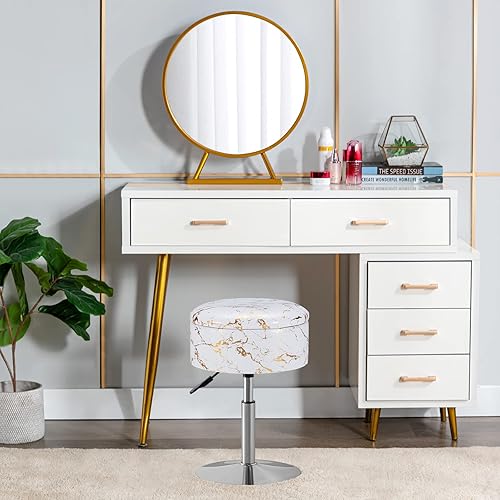 Miniatura 7 de Taburete otomano de almacenamiento de cuero, taburete de 18 a 23 pulgadas de altura ajustable, reposapiés redondo tapizado, cubierta superior de