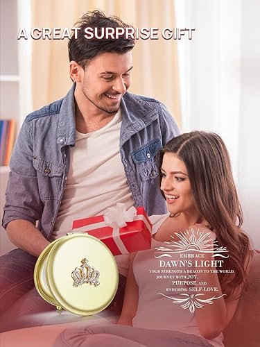 Miniatura 6 de OMIRO Espejo compacto con aumento 1X10X (300R), corona pequeña, espejo de maquillaje de bolsillo grabado, regalo para su mujer mamá (oro rosa)