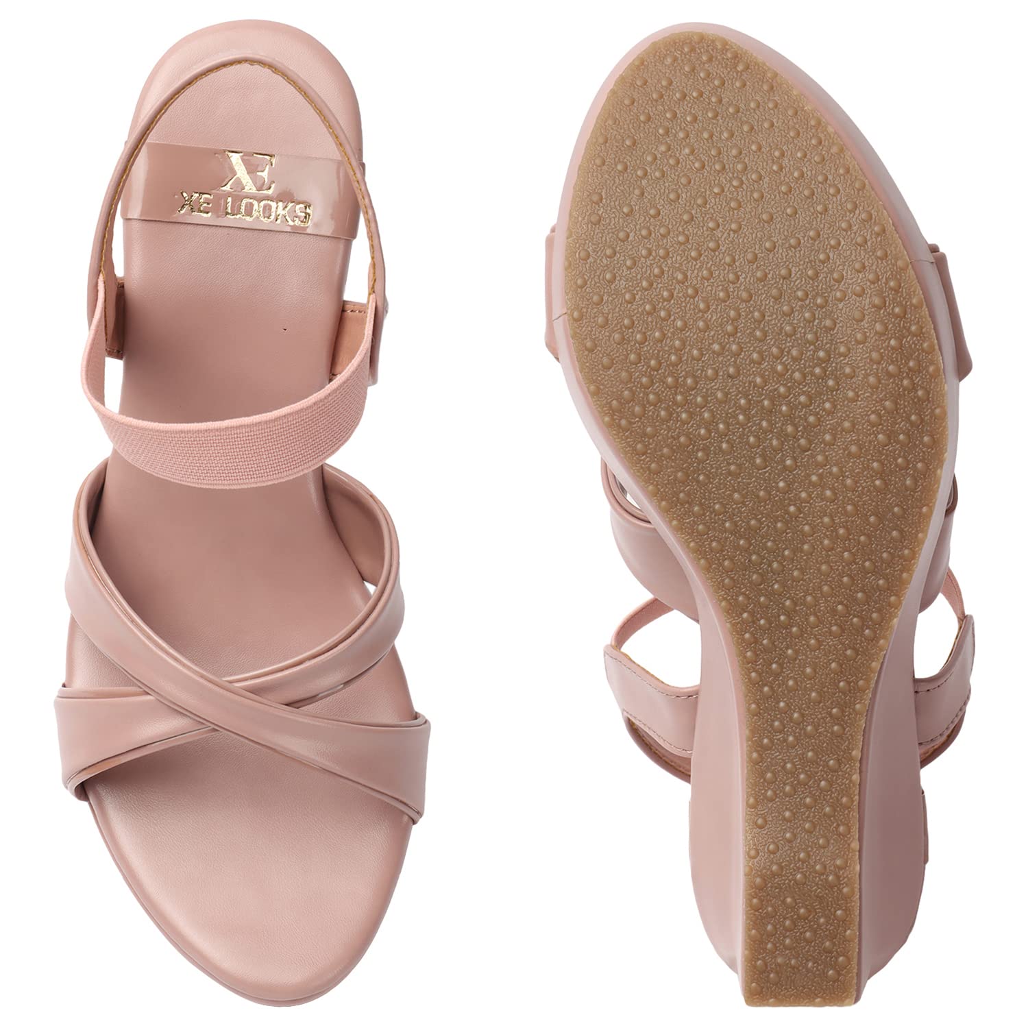 XE Looks Sandali da donna con zeppa, eleganti cinturini incrociati, sandali slip-on per ragazze, comoda suola imbottita, design a punta aperta, ideali per casual, feste, ufficio e abbigliamento