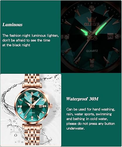 Miniatura 4 de OLEVS Relojes de mujer Vestido simple Reloj de mujer Reloj de acero inoxidable de oro rosa Reloj impermeable de cuarzo con fecha de lujo de