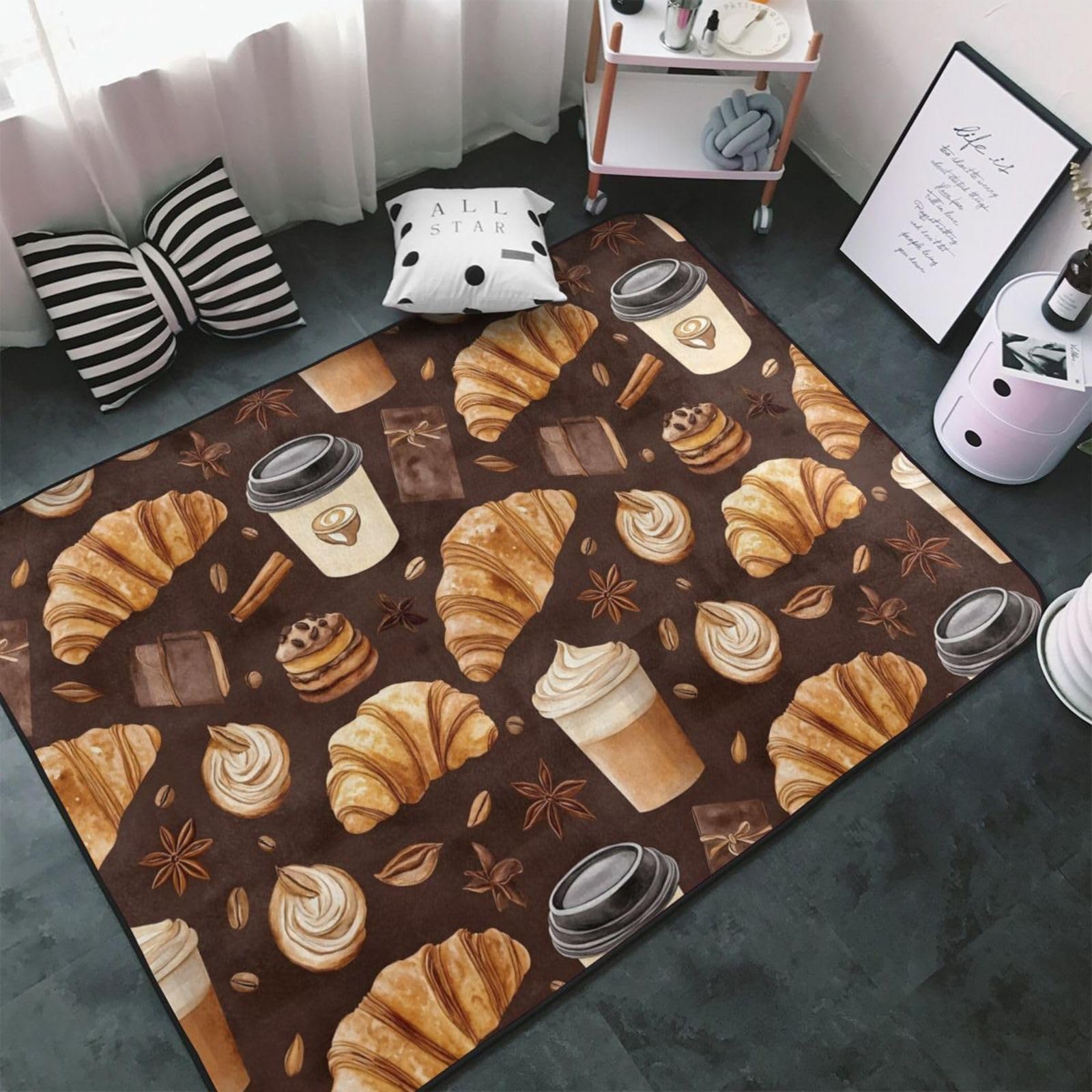 Tapis de chambre lavable fin 0,9 cm pour sol glissant 152x99 cm
