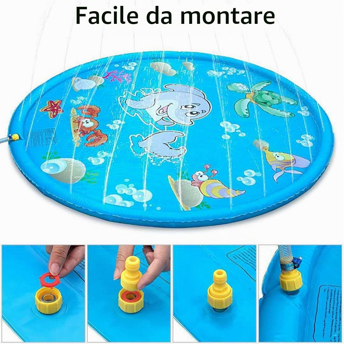 Tappetino Gioco d'Acqua Bambini, Tappetino a Spruzzo Gonfiabile per Bambini, 170 cm, Gioco Estivo per Giardino All'aperto, Pieghevole e Leggero (Blue Rainbow)
