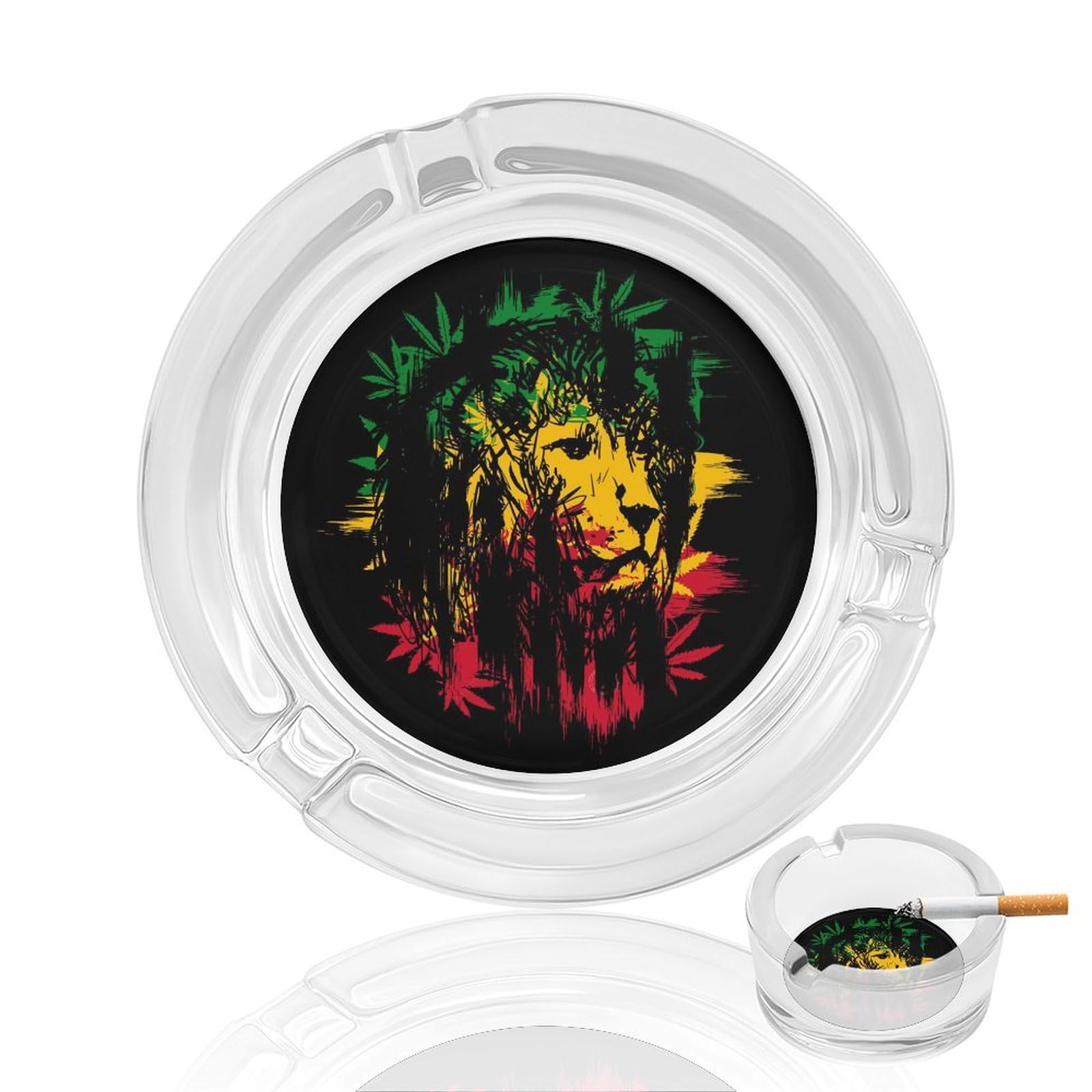 Nclqvjxzkhw Style Rasta Lion Glass Ashtray Round Ash Tray Smoking Trays For Home Garden Outdoor