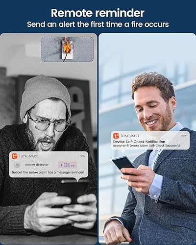 Miniatura 4 de Ecoey Detector de humo WiFi, alarma de humo WiFi con tecnología fotoeléctrica y LED, alarma de humo con función de prueba y silencio y advertencia