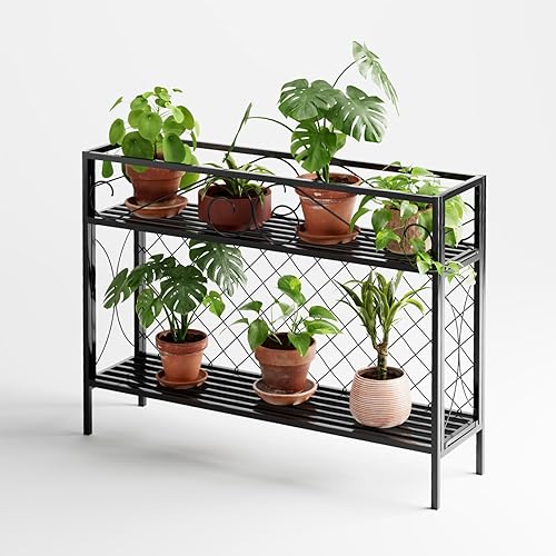 Miniatura 4 de Zhongma Soporte de Plantas de Metal de 2 Niveles Estrecho y Resistente, 47.24L x 12.6 W x 35.43 H pulgadas, Estante de Plantas de Metal para