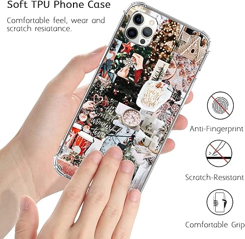 Miniatura 2 de Funda de Navidad con collage de invierno para iPhone 13 Pro Max, diseño retro estético de árbol de Navidad y pan de jengibre para niñas, mujeres y