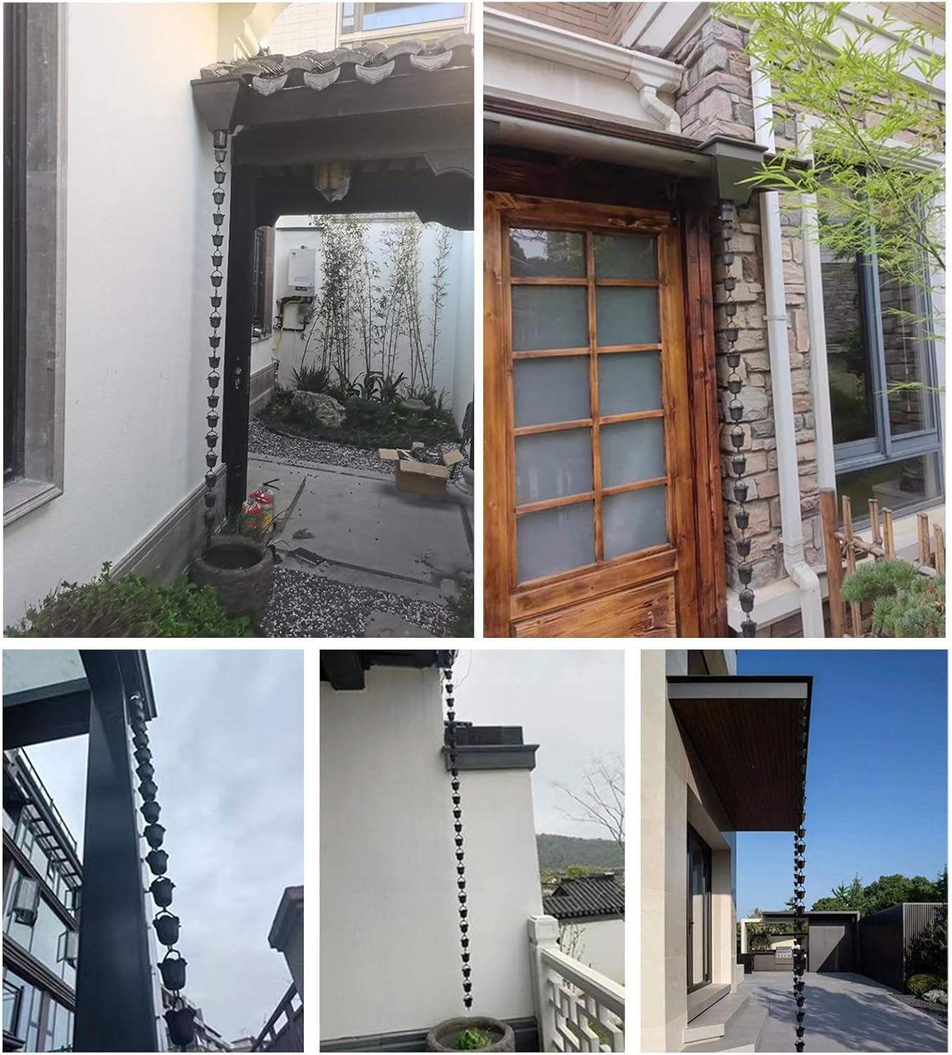 Black Copper Rain Chains - 8.5ft Waterfall Rain Catcher, Outdoor Garden Gutter Downspout Drainage Kit with Hook, Decorative Water Feature for Patios and Yards