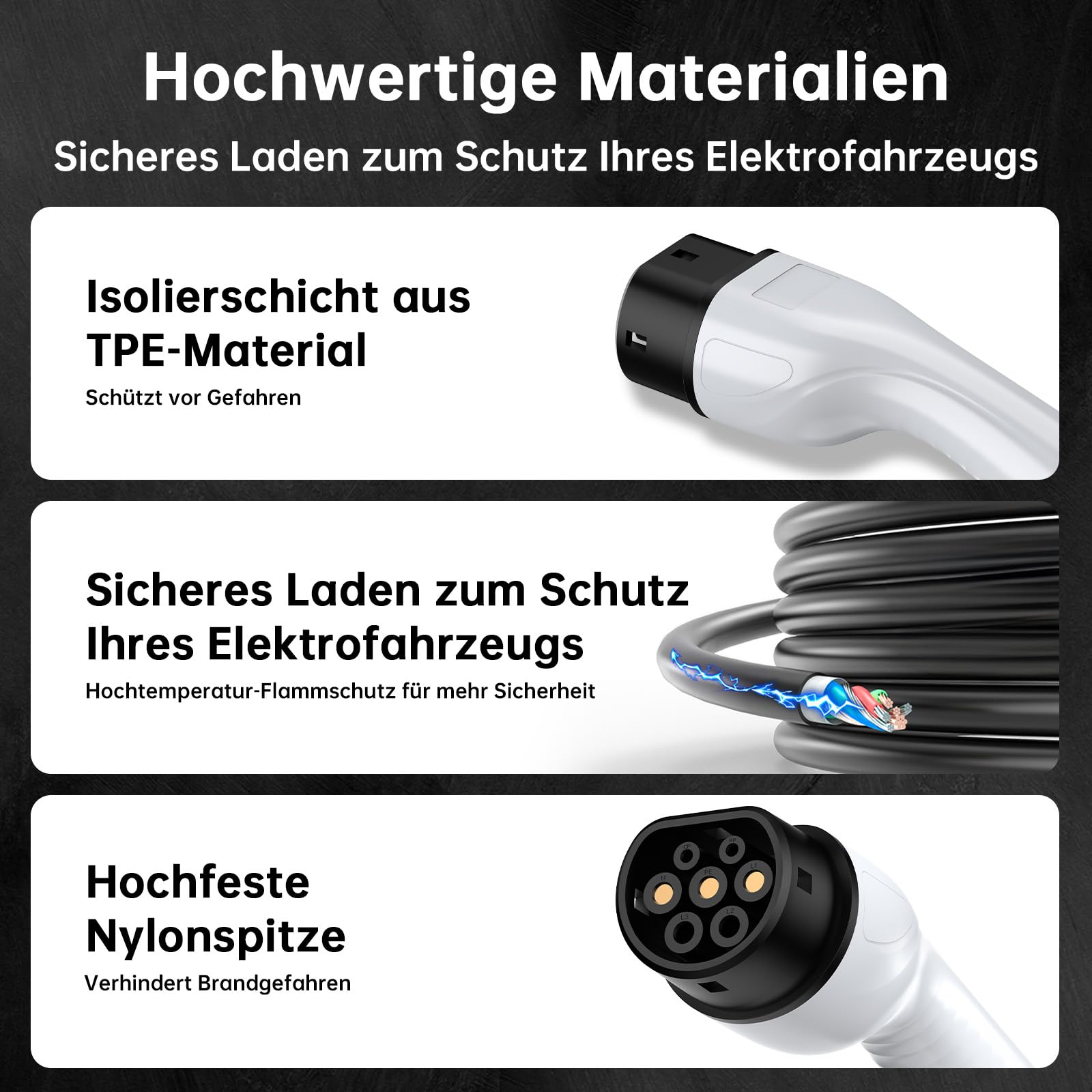 Ladekabel Typ 2 3,7kW [6m, 8-16A] EV Charger mit Steuerbarer Digitalanzeige und Mehreren Schutz，Stromstärke/Ladeleistung Einstellbar 8|10|13|16A, Tragbares EV Ladegerät für PHEV/EV Elektroautos