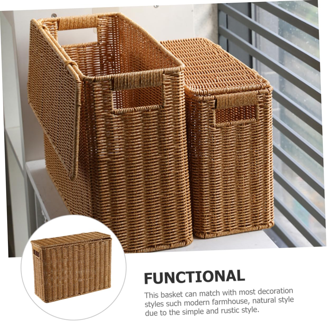 FONDOTIN Crimp Storage Box Wicker Baskets for Organizing Tall Narrow Basket with Lid for Magazines Toys and More