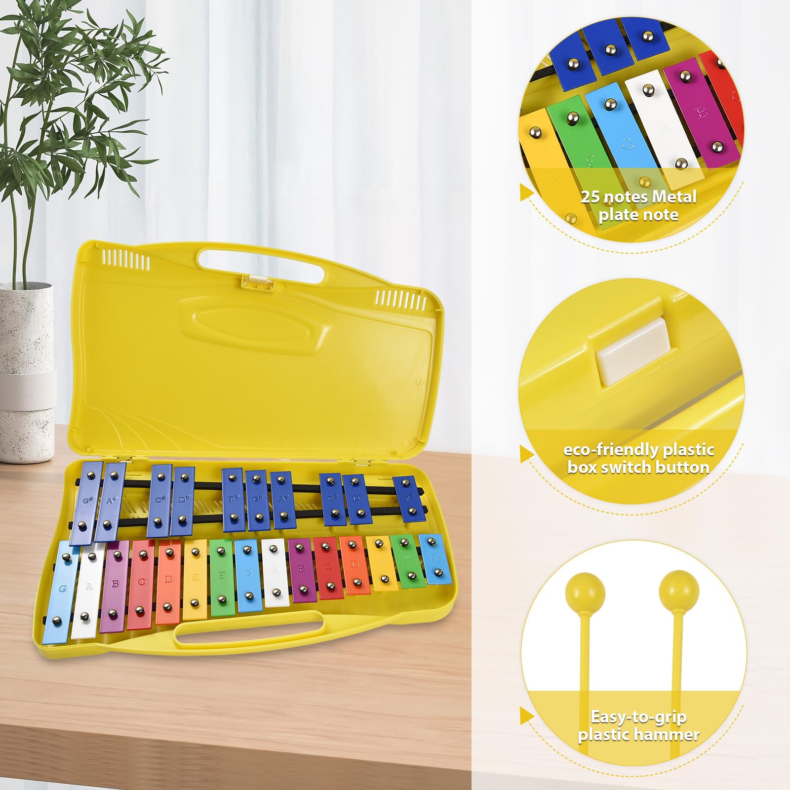 xilofono 25 note glockenspiel xilofono colorato tasti in metallo a percussione ritmo strumento musicale con 2 mazzuole custodia portatile regalo per principianti studenti