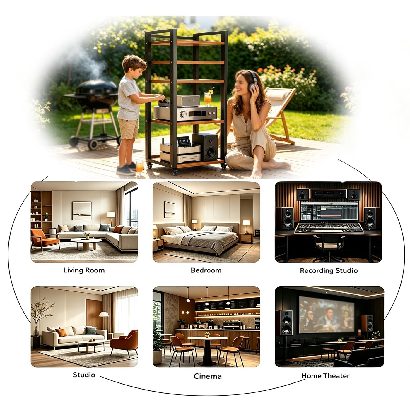 Generico Supporto Rack Audio Mobile, Audio‑Video Con Ruote Universali | Mobiletto Stereo Audio, 5 Ripiani Mobili Per Amplificatori E Giradischi In Home‑theater