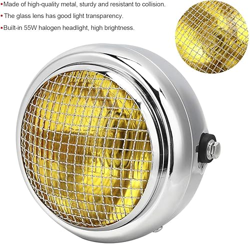 Miniatura 2 de Faro delantero de motocicleta de 7 pulgadas, 55 W, estilo retro, halógeno, alto brillo, universal, para motocicleta (cristal amarillo)