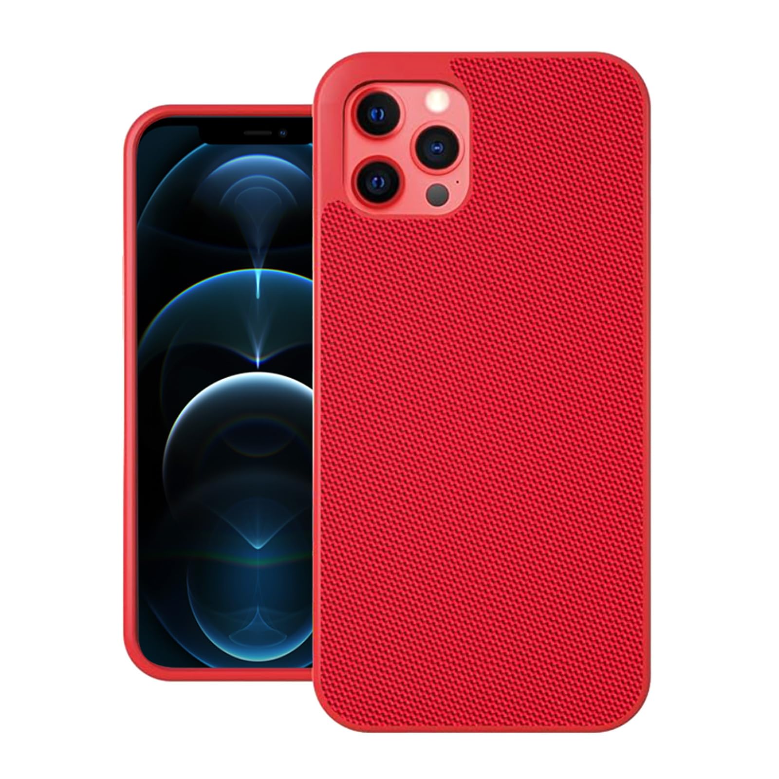 TECHRACK Designed by Evutec Compatible with iPhone 12 Pro, Ballistic Nylon, Military-Grade Drop Protection, Honeycomb 3D Structure, Case Cover with AFIX+ Free Vent Mount for iPhone 12 Pro (Red)