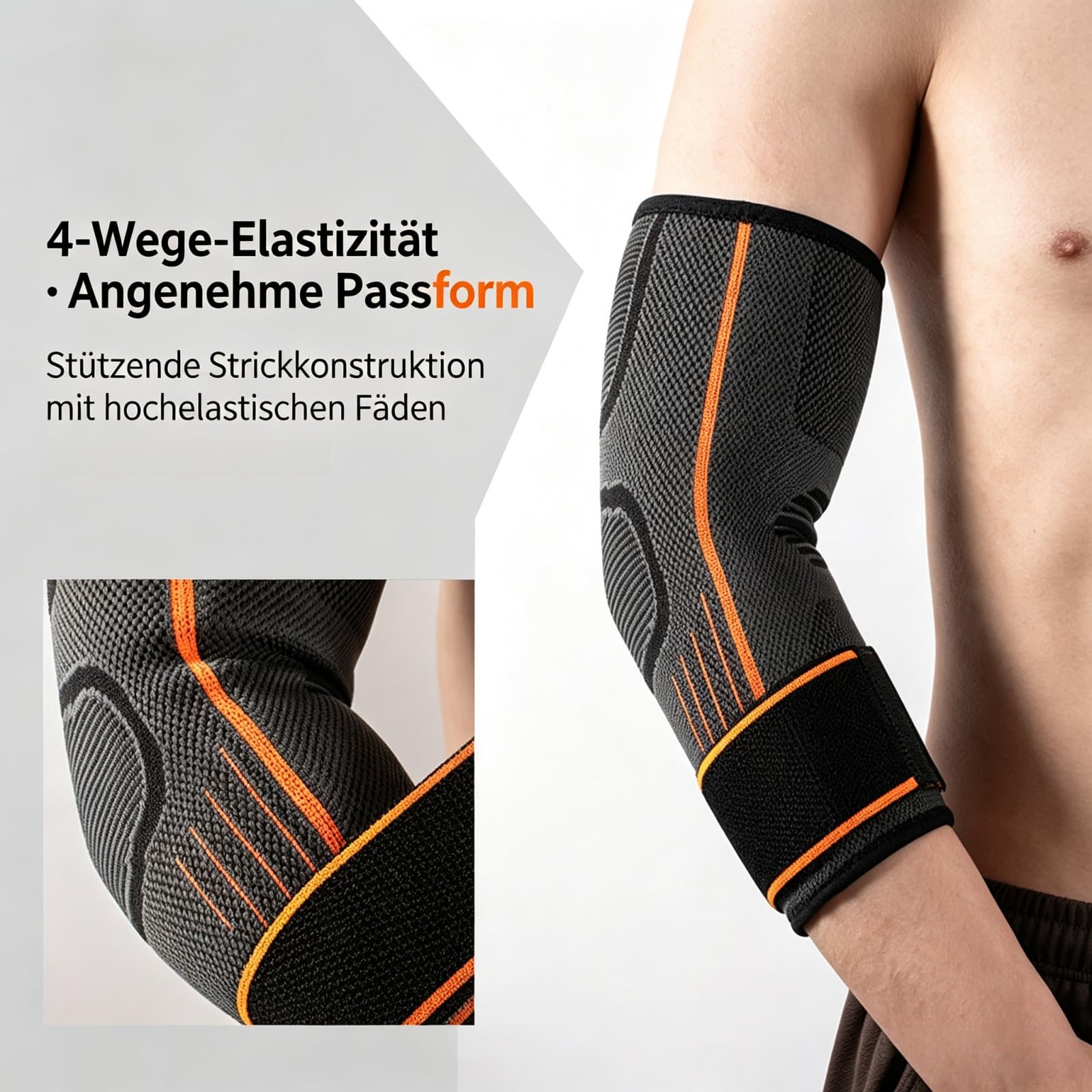 Glomaro 3D-Ellenbogenbandage zur Dekompression Kompression (2 Orange,L)