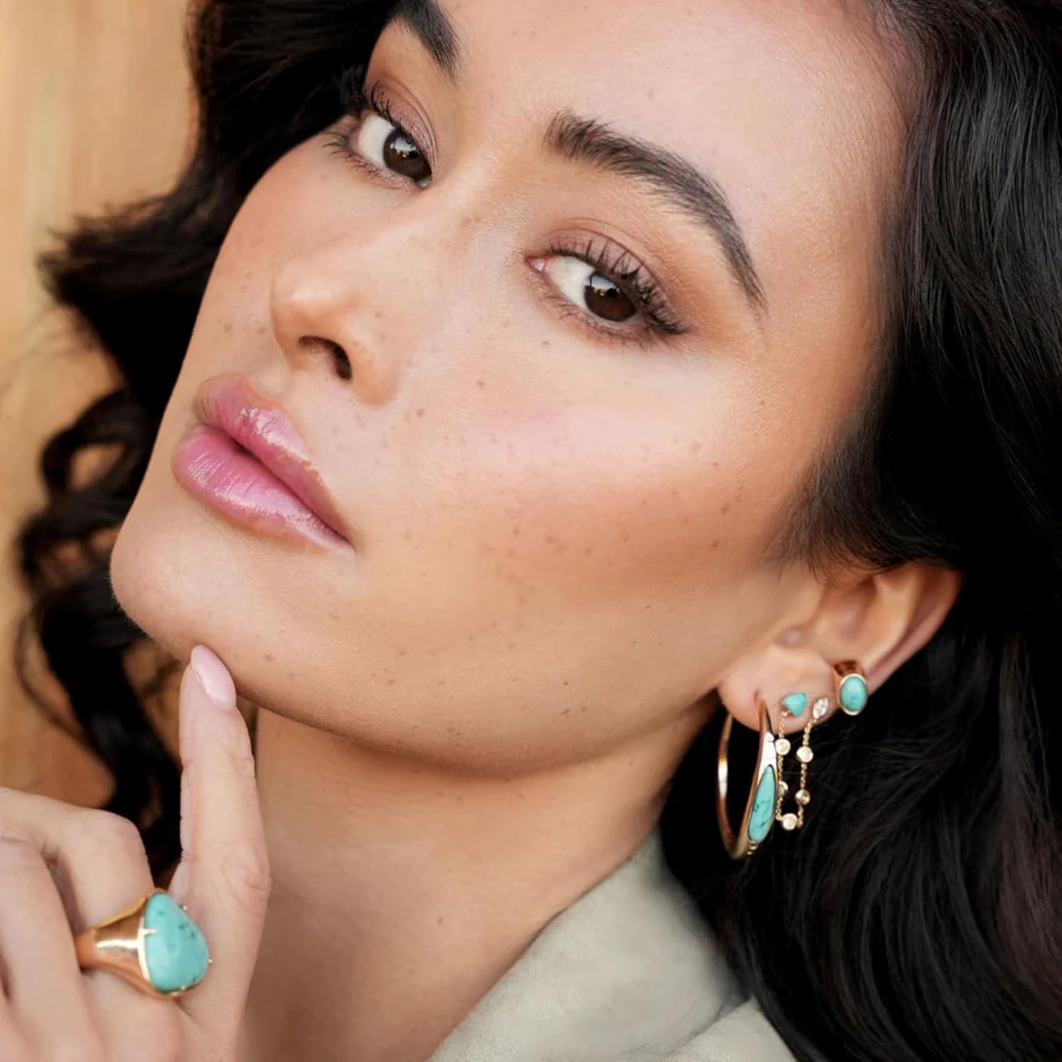 Ettika Turquoise Solstice Hoops. Gold Hoop Earrings for Women. 18K Gold Plated Medium Hoops. Festival Accessory, Western Jewelry