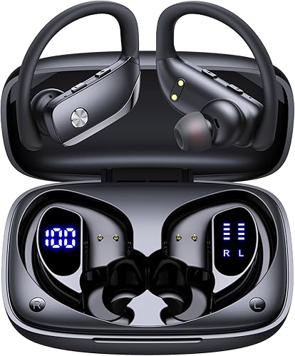 Miniatura 8 de Auriculares inalámbricos bmani, auriculares Bluetooth con 80 horas de reproducción, estuche con pantalla LED, gancho para la oreja, micrófono