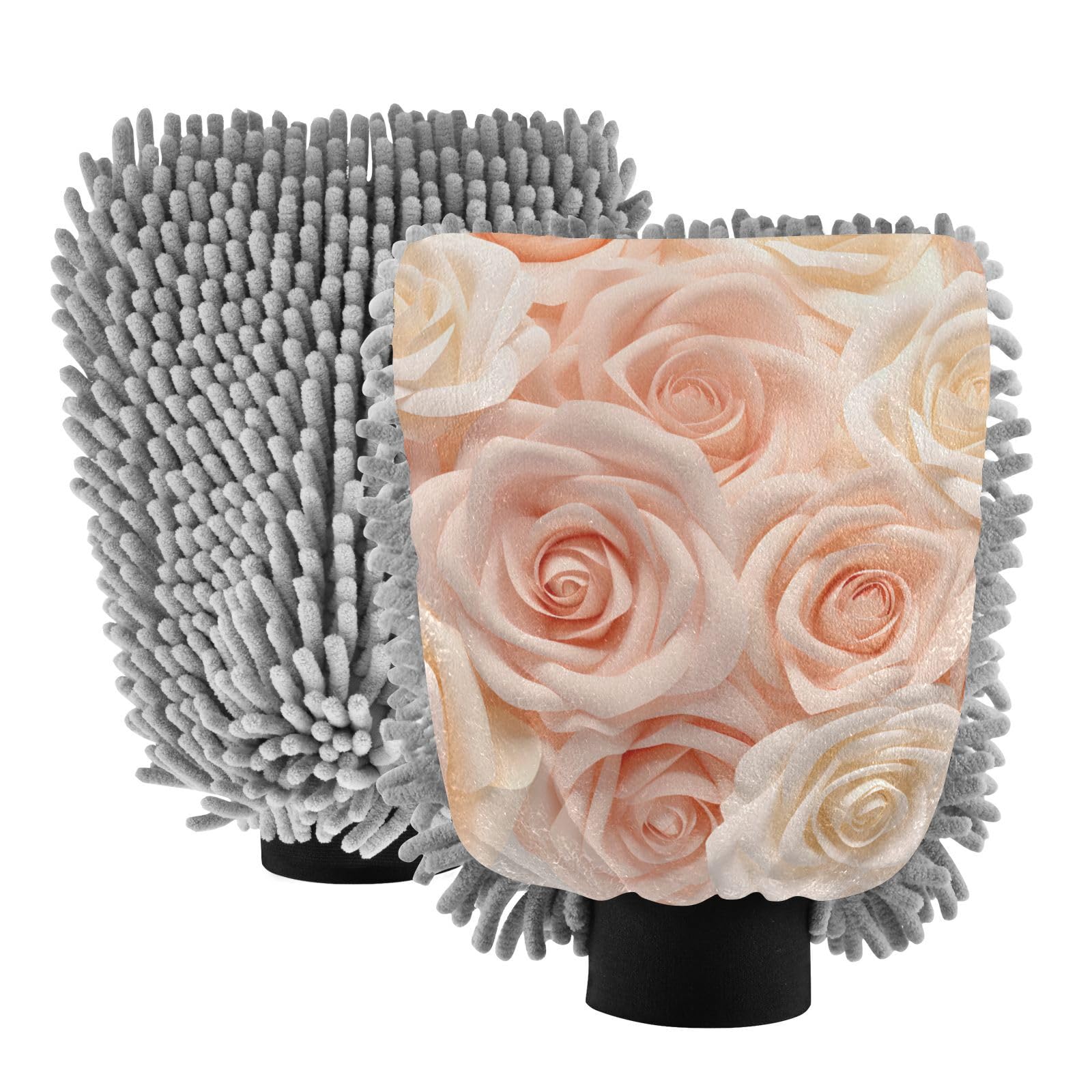 IOACIY Absorbent Microfiber Car Wash Drying Mitts, 2 Pack, Scratch-Free & Lint-Free, Rich Foam, Highly Absorbent, Double Sided, Wash Mitt Perfect for Car Washing, M, Gold Rose Flower