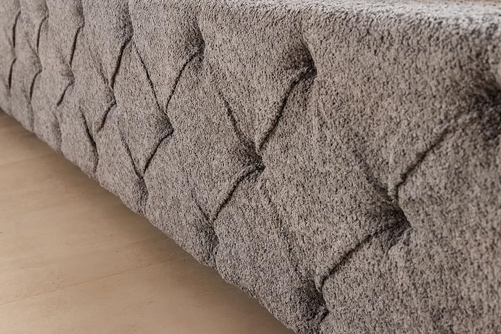 Boxbett PARIS - 180x200 cm - grau - Bouclé Chesterfield hohes Kopfteil