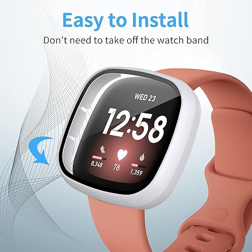 Miniatura 5 de NANW Paquete de 4 protectores de pantalla de policarbonato duro compatibles con Fitbit Versa 3Sense, funda integrada de vidrio templado 9H,