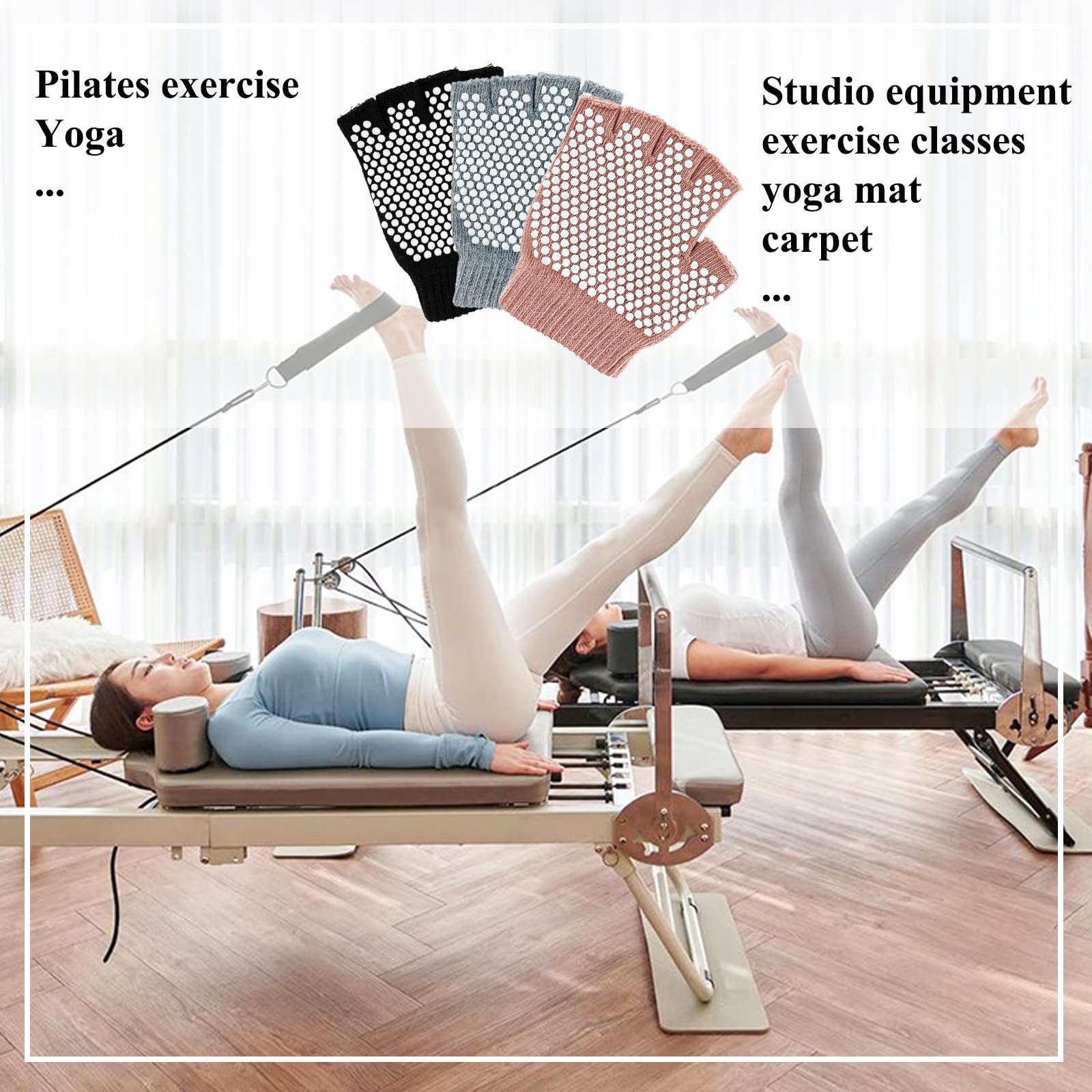 FYOURH Yoga Glove - 3 Pairs - Cotton, Breathable, Non-Slip Grip for Women - One Size - Black, Grey, Pink