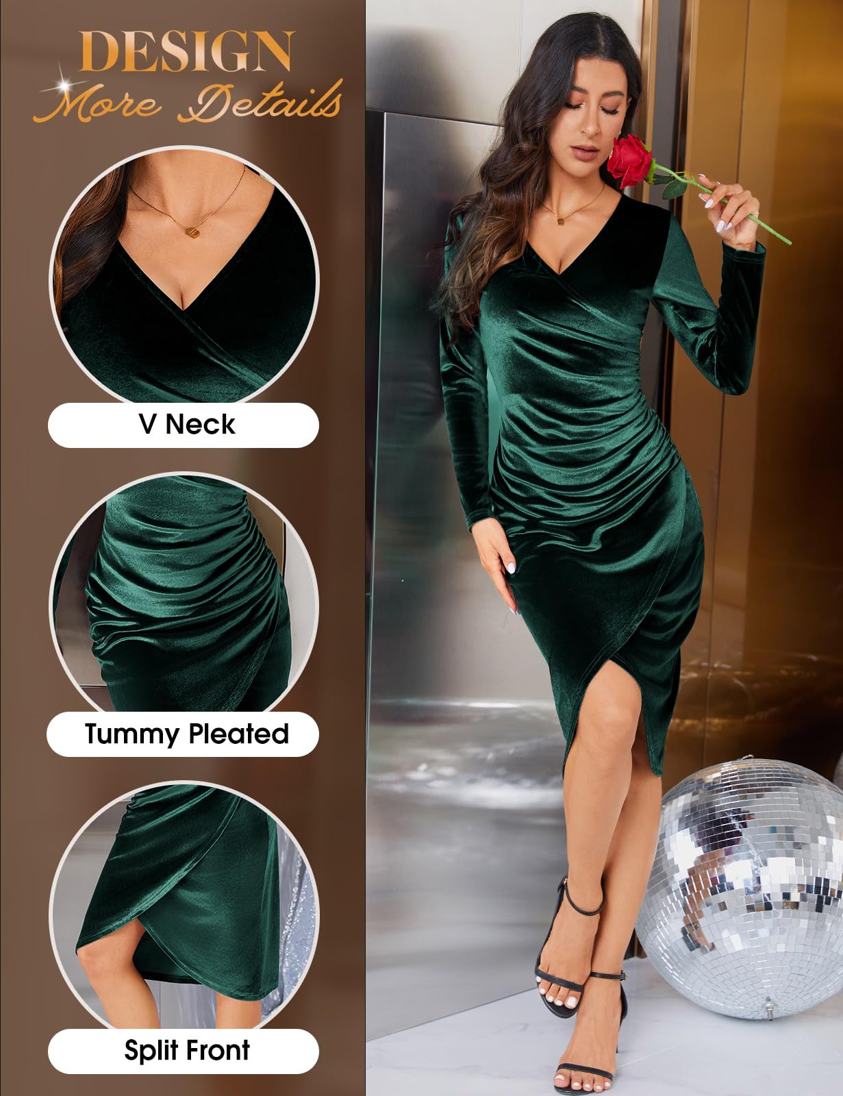 heekpek Vestito Velluto Donna Scollo a V Abito Elegante